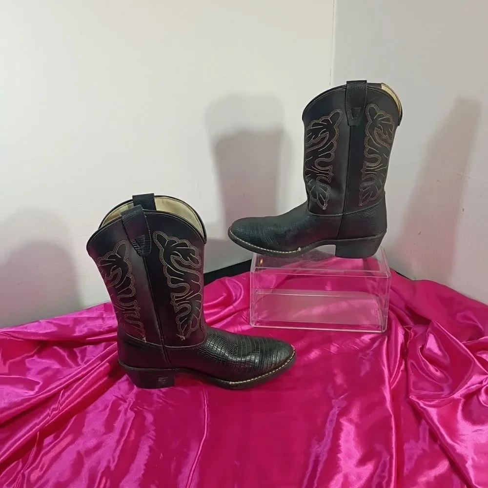 TEXAS BOOTS Boys Cowboy Western Boots Black Leather Size 3D Youth USA.